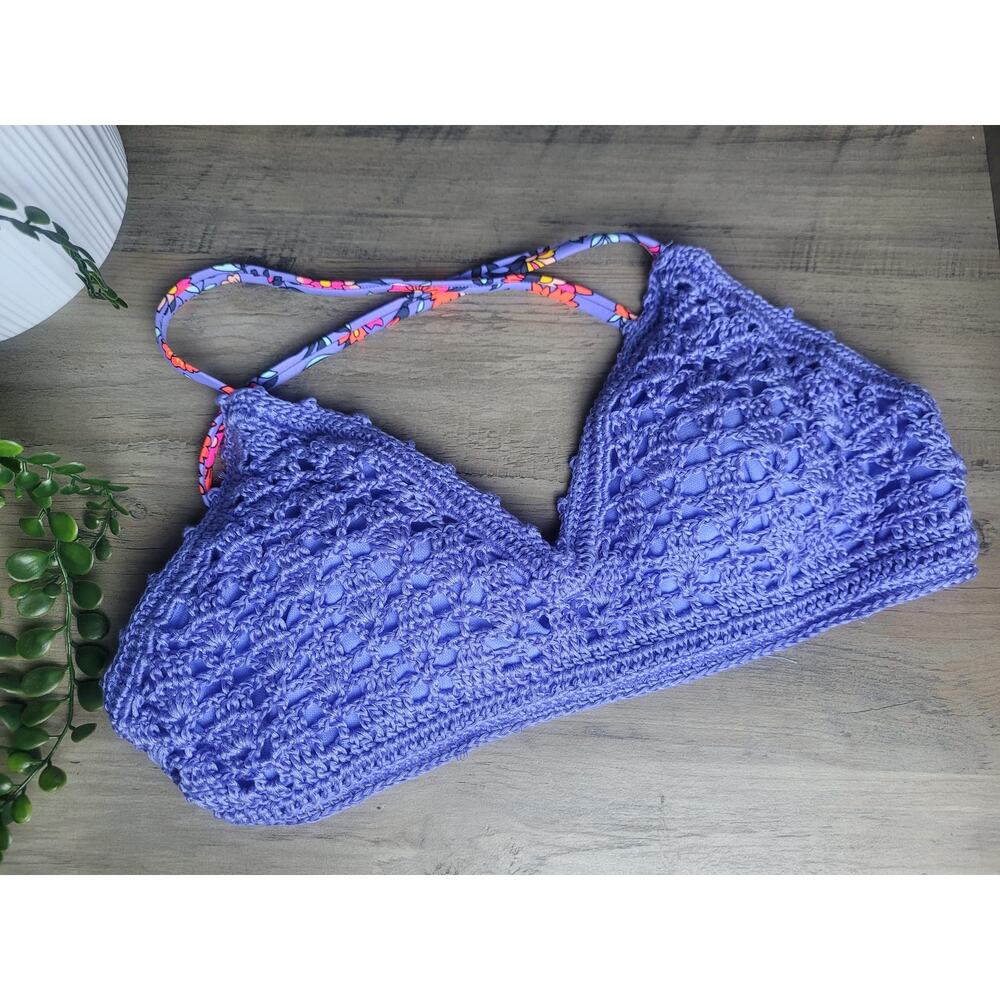 CALIFORNIA WAVES Juniors crochet bikini top XL Light Blue